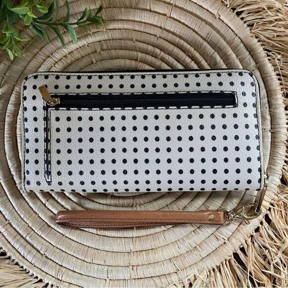 FOSSIL Zip Around Wallet Black White Polka Dots Wristlet - Picture 2 of 11